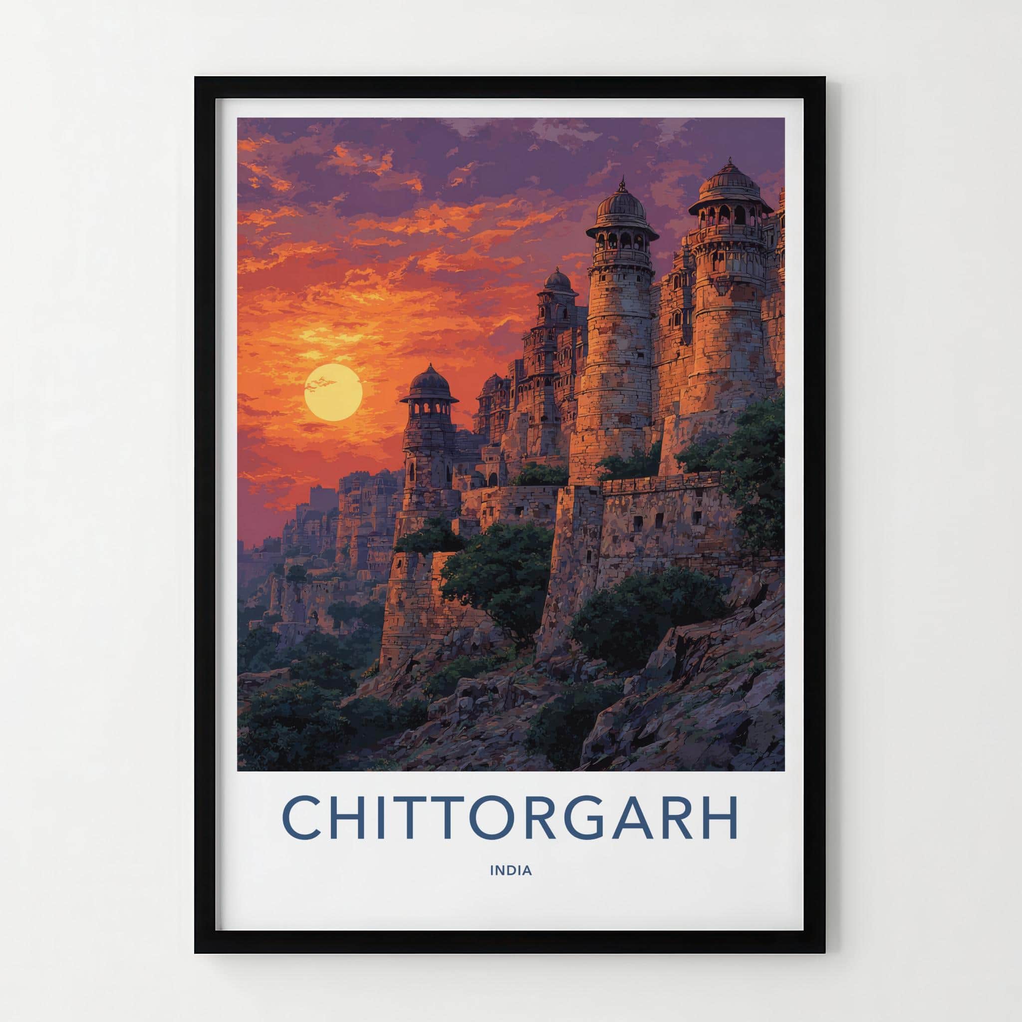 Chittorgarh Poster - India Travel Art - Rajasthan Sunset Citadel Wall Decor
