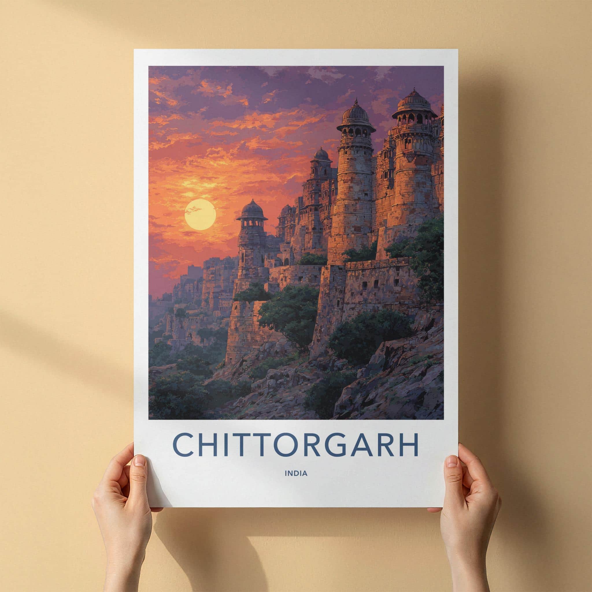 Chittorgarh Poster - India Travel Art - Rajasthan Sunset Citadel Wall Decor