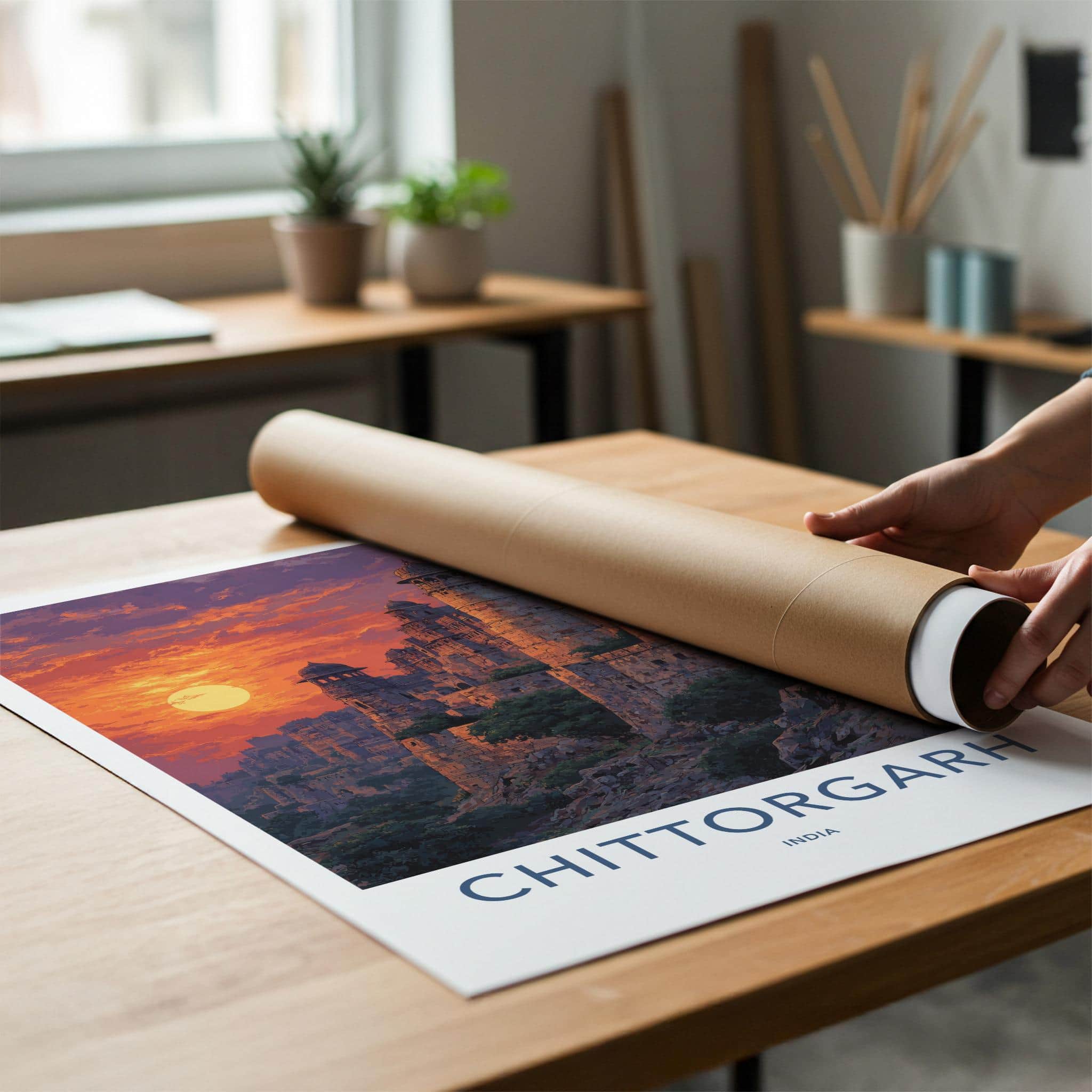 Chittorgarh Poster - India Travel Art - Rajasthan Sunset Citadel Wall Decor