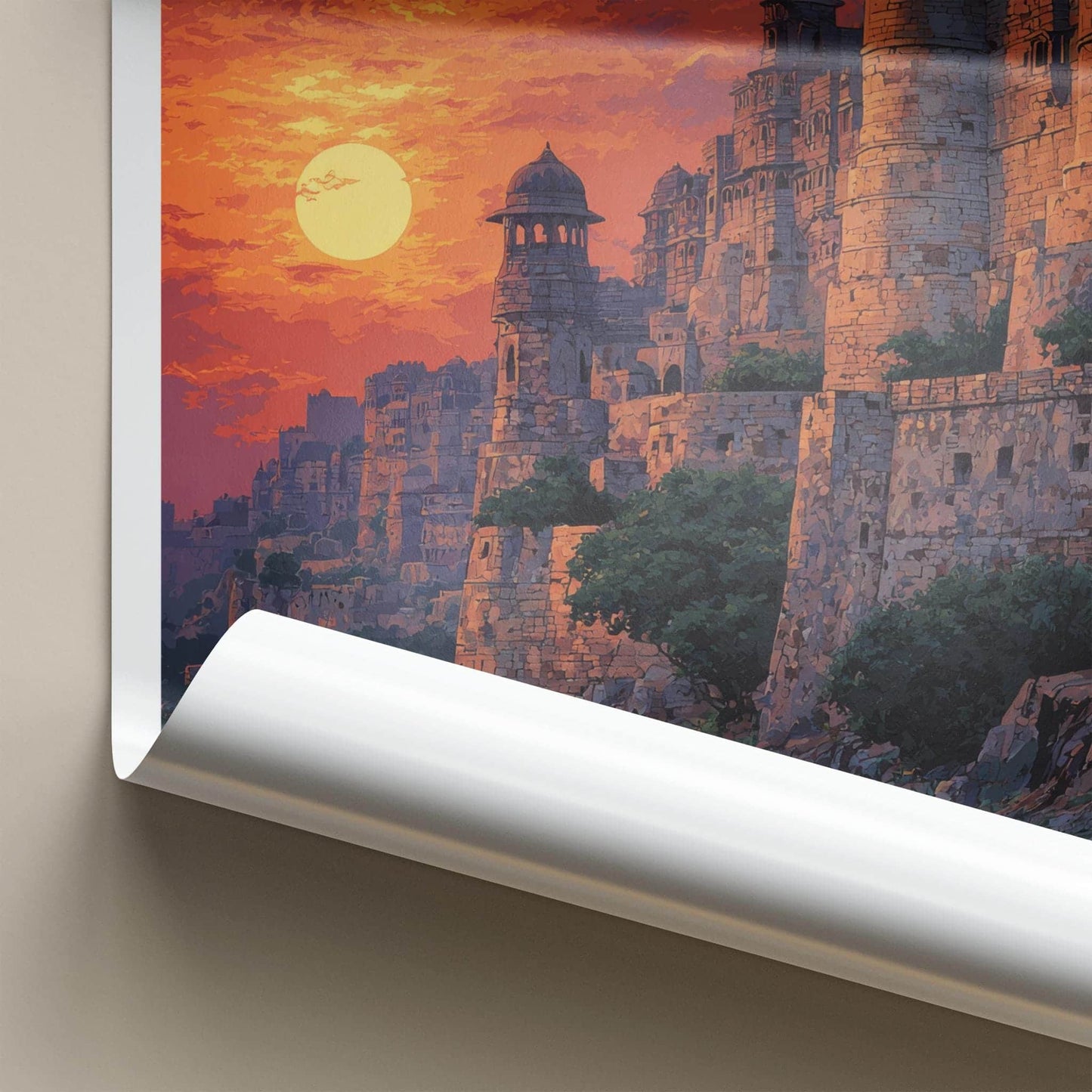 Chittorgarh Poster - India Travel Art - Rajasthan Sunset Citadel Wall Decor