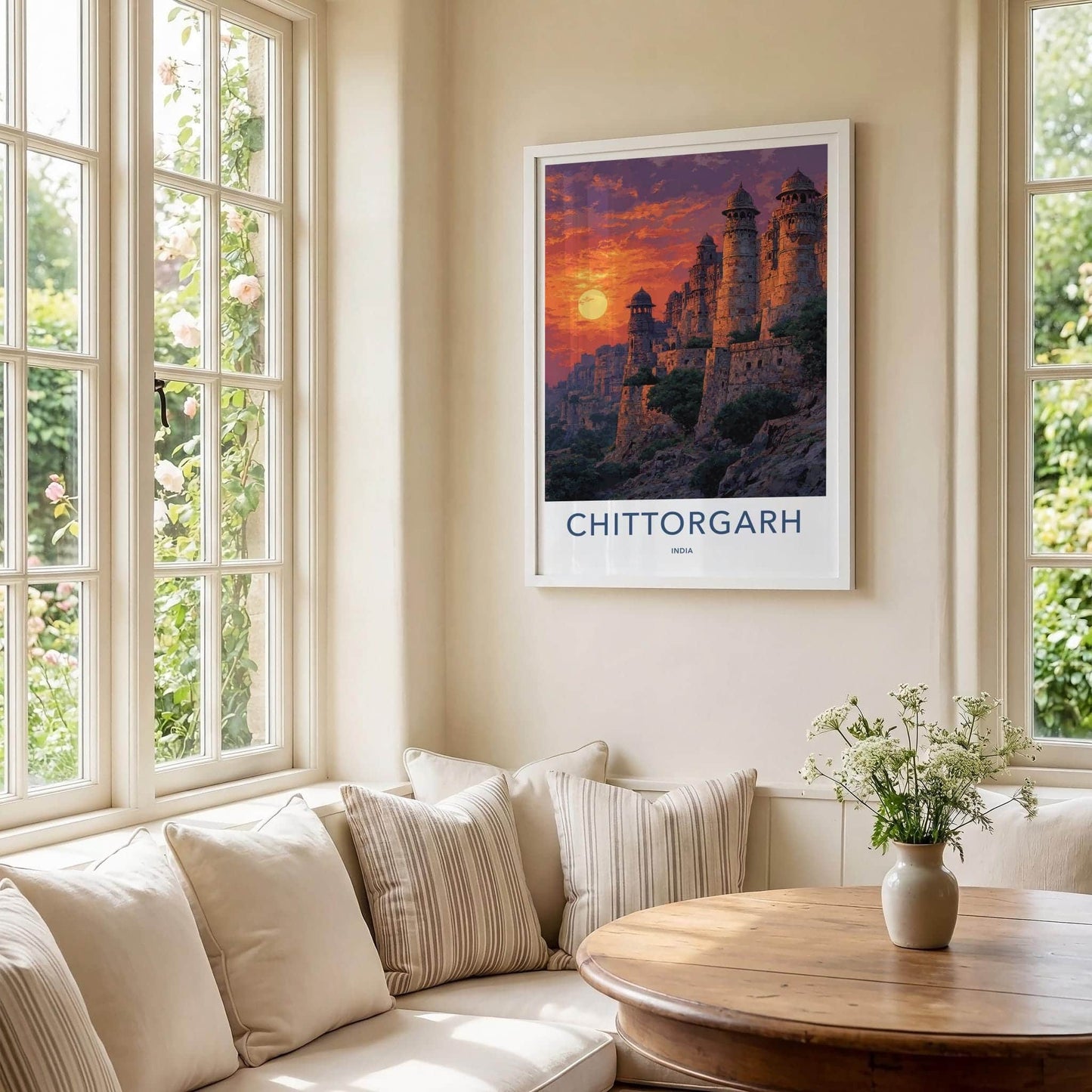 Chittorgarh Poster - India Travel Art - Rajasthan Sunset Citadel Wall Decor