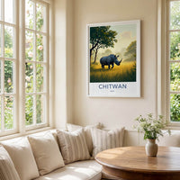 Chitwan Poster - Nepal Framed Art - Rhino Walking Grass Gallery Art