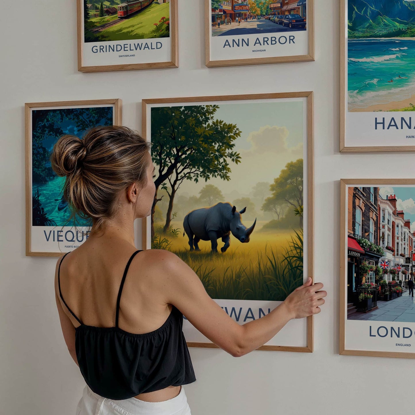 Chitwan Poster - Nepal Framed Art - Rhino Walking Grass Gallery Art