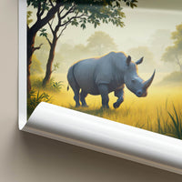 Chitwan Poster - Nepal Framed Art - Rhino Walking Grass Gallery Art