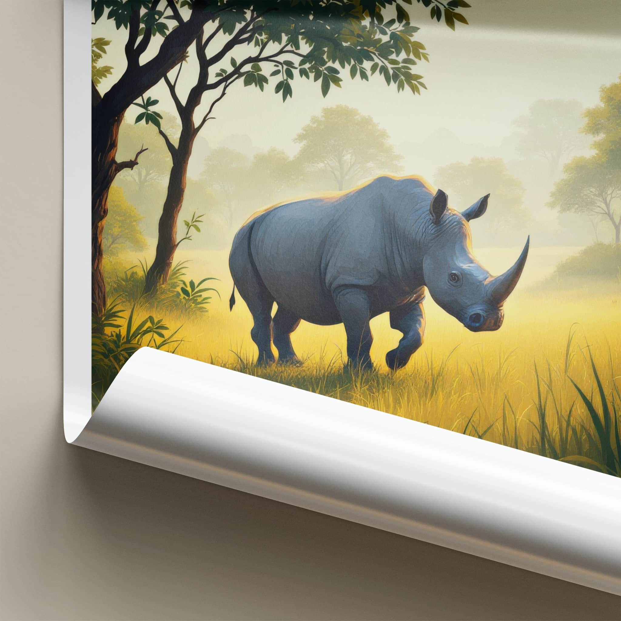 Chitwan Poster - Nepal Framed Art - Rhino Walking Grass Gallery Art