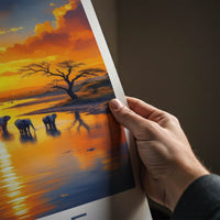 Chobe Poster - Botswana Travel Art - Elephants River Sunset Home Decor