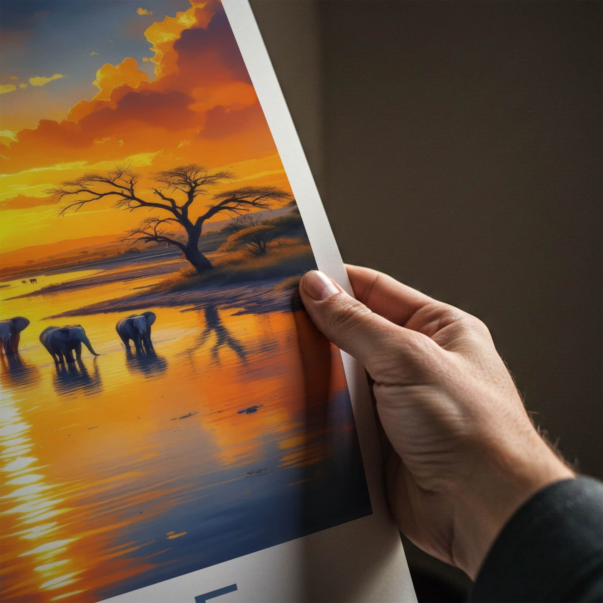 Chobe Poster - Botswana Travel Art - Elephants River Sunset Home Decor