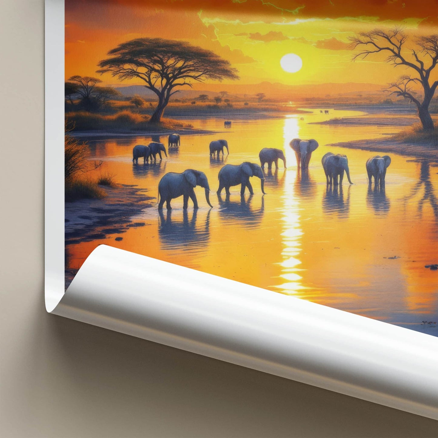 Chobe Poster - Botswana Travel Art - Elephants River Sunset Home Decor