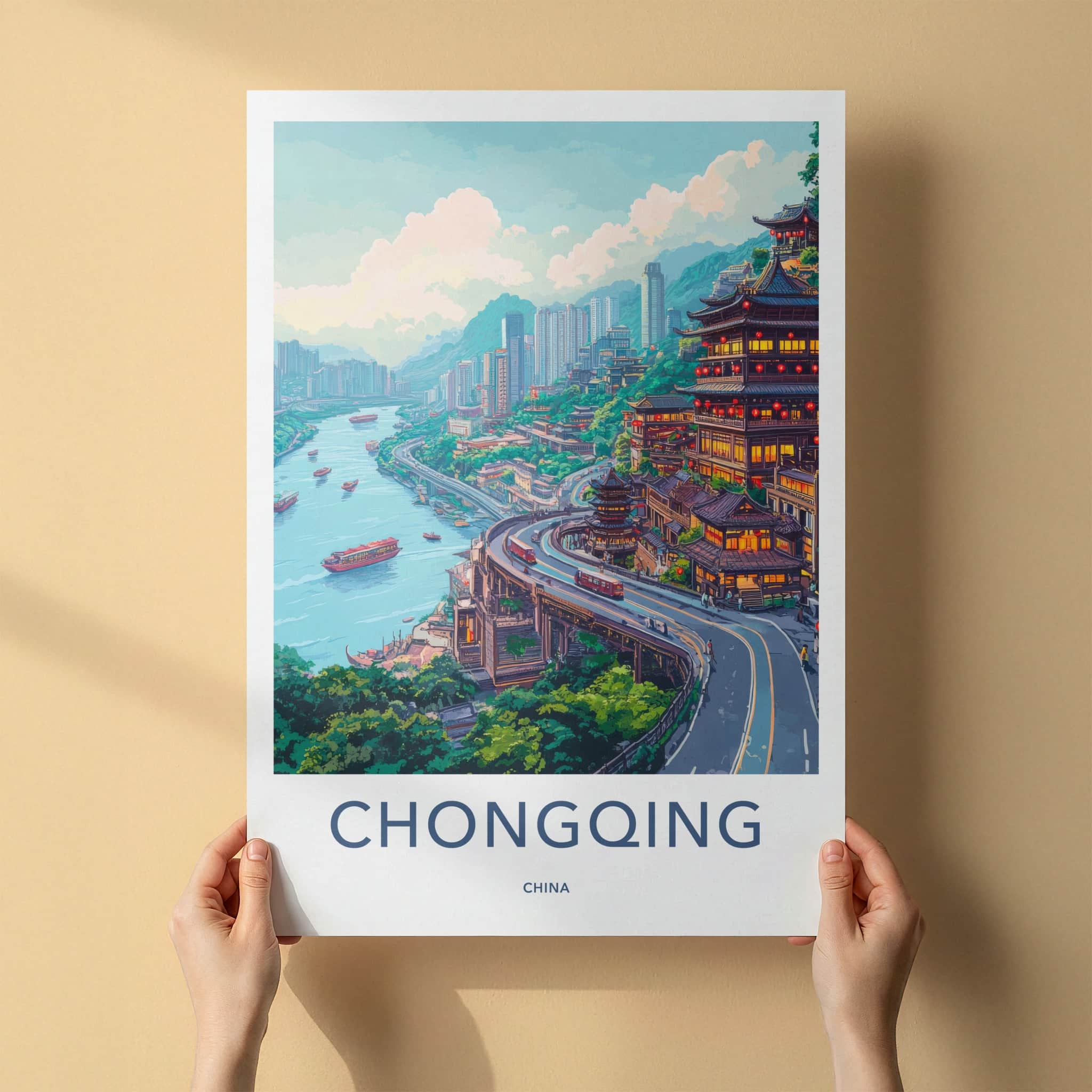 Chongqing Poster - China Travel Art - River City Panorama Home Decor