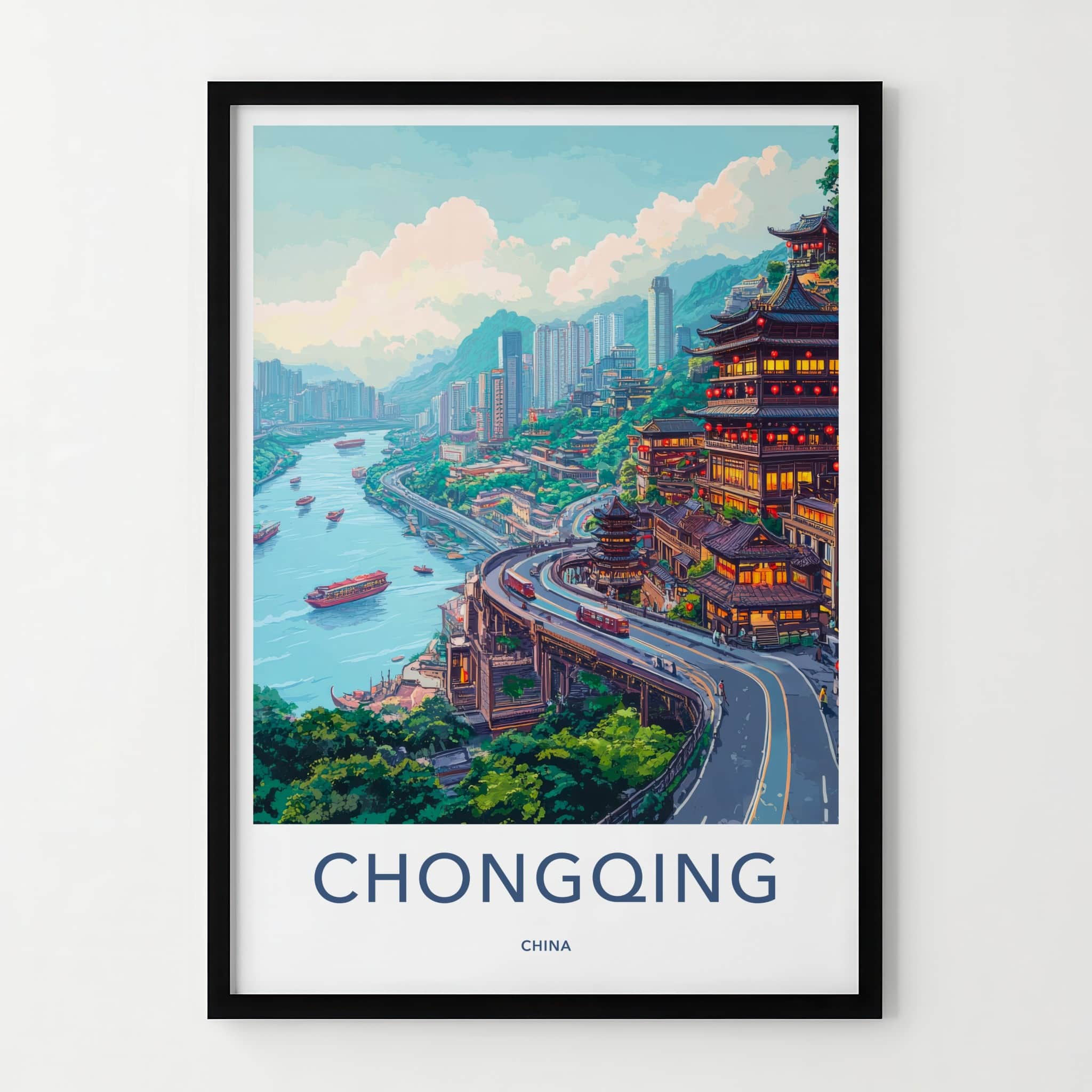 Chongqing Poster - China Travel Art - River City Panorama Home Decor