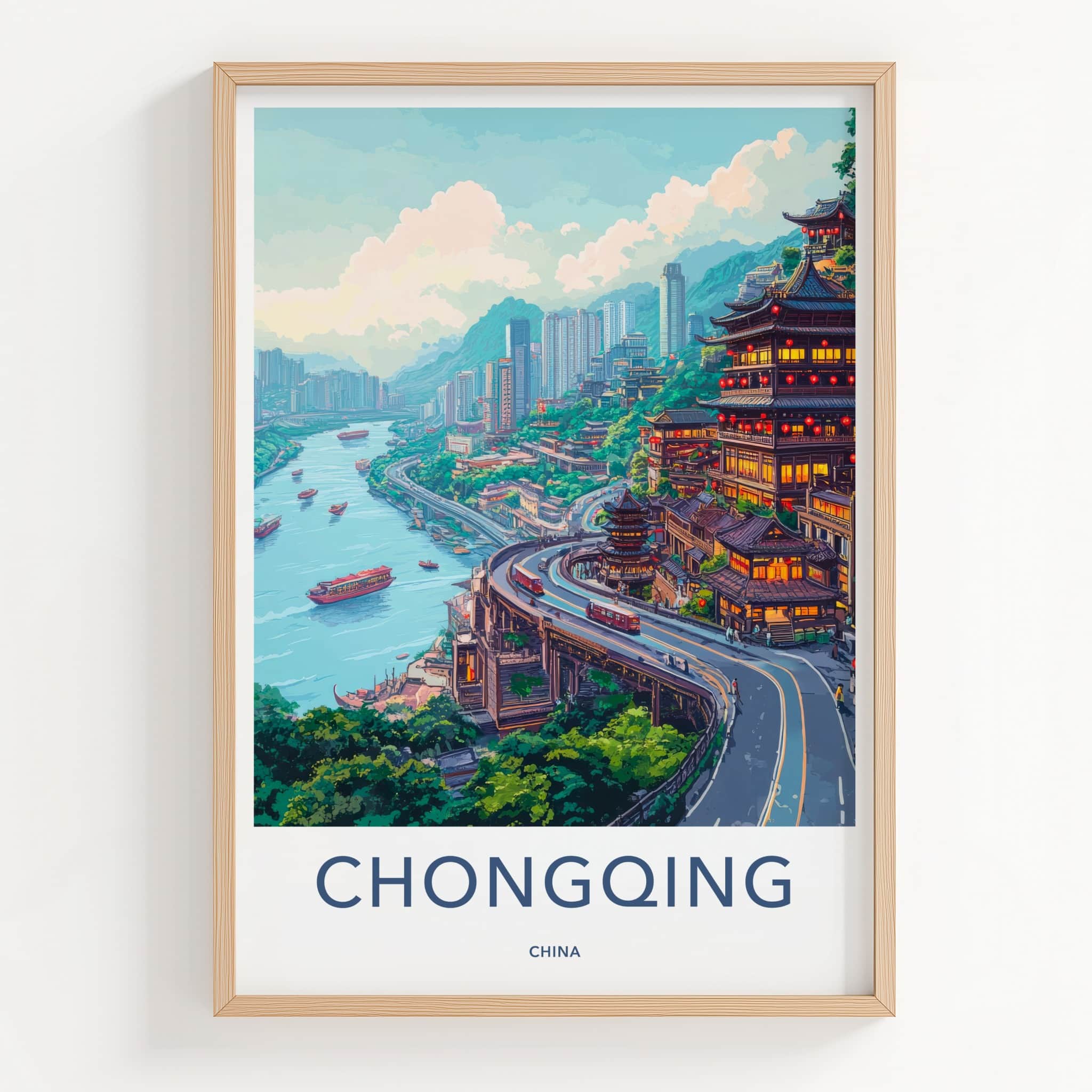 Chongqing Poster - China Travel Art - River City Panorama Home Decor