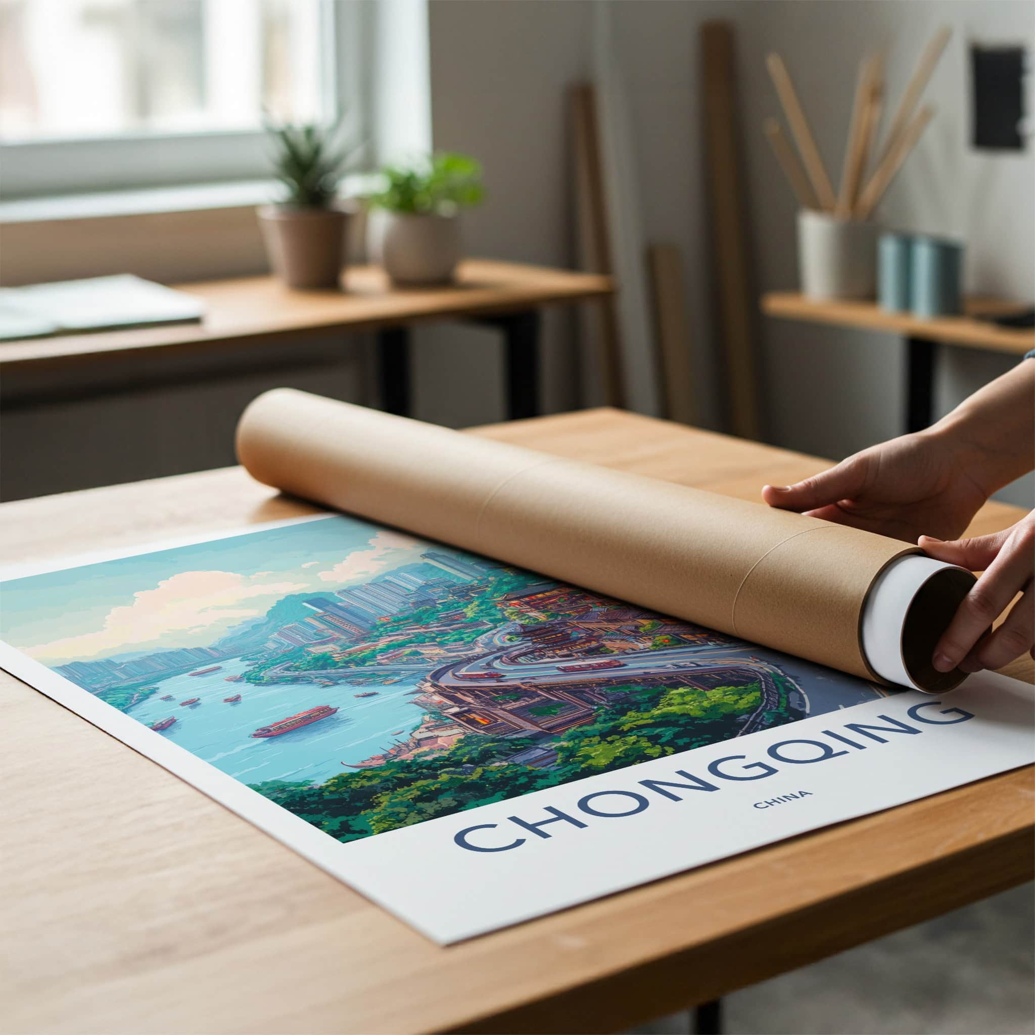 Chongqing Poster - China Travel Art - River City Panorama Home Decor