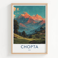Chopta Poster - India Travel Art - Uttarakhand Glowing Peaks View Home Decor