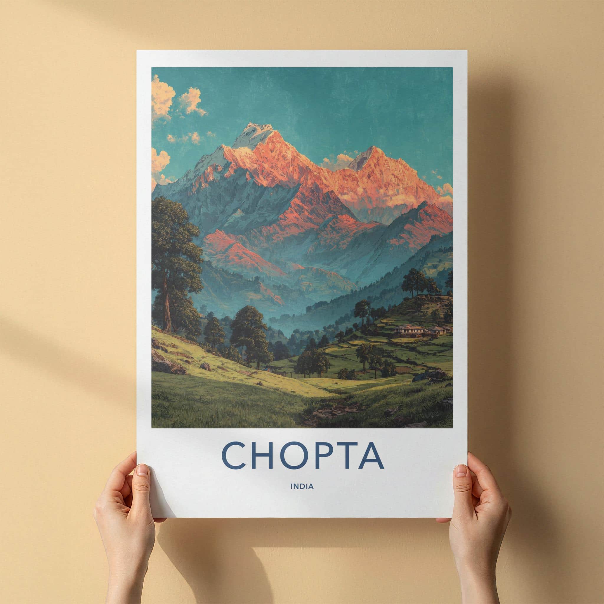 Chopta Poster - India Travel Art - Uttarakhand Glowing Peaks View Home Decor