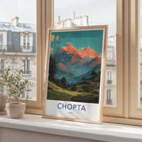 Chopta Poster - India Travel Art - Uttarakhand Glowing Peaks View Home Decor