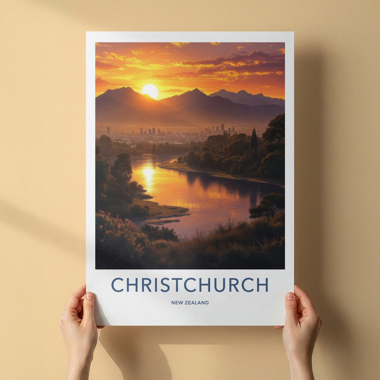 Christchurch Poster - New Zealand Travel Art - Golden River City Wall Decor
