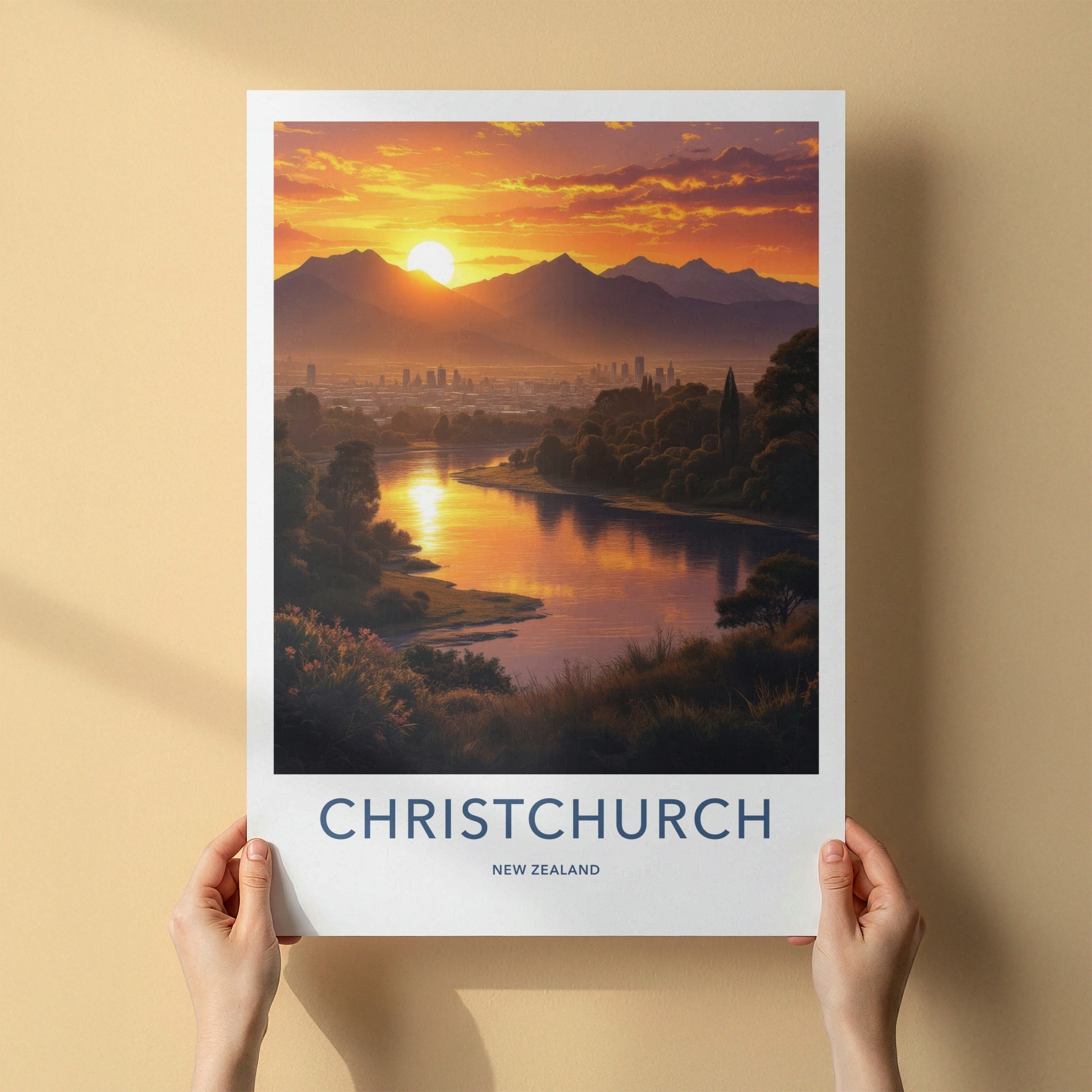 Christchurch Poster - New Zealand Travel Art - Golden River City Wall Decor