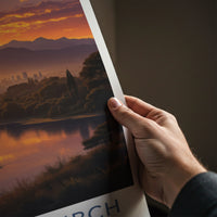 Christchurch Poster - New Zealand Travel Art - Golden River City Wall Decor
