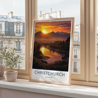 Christchurch Poster - New Zealand Travel Art - Golden River City Wall Decor