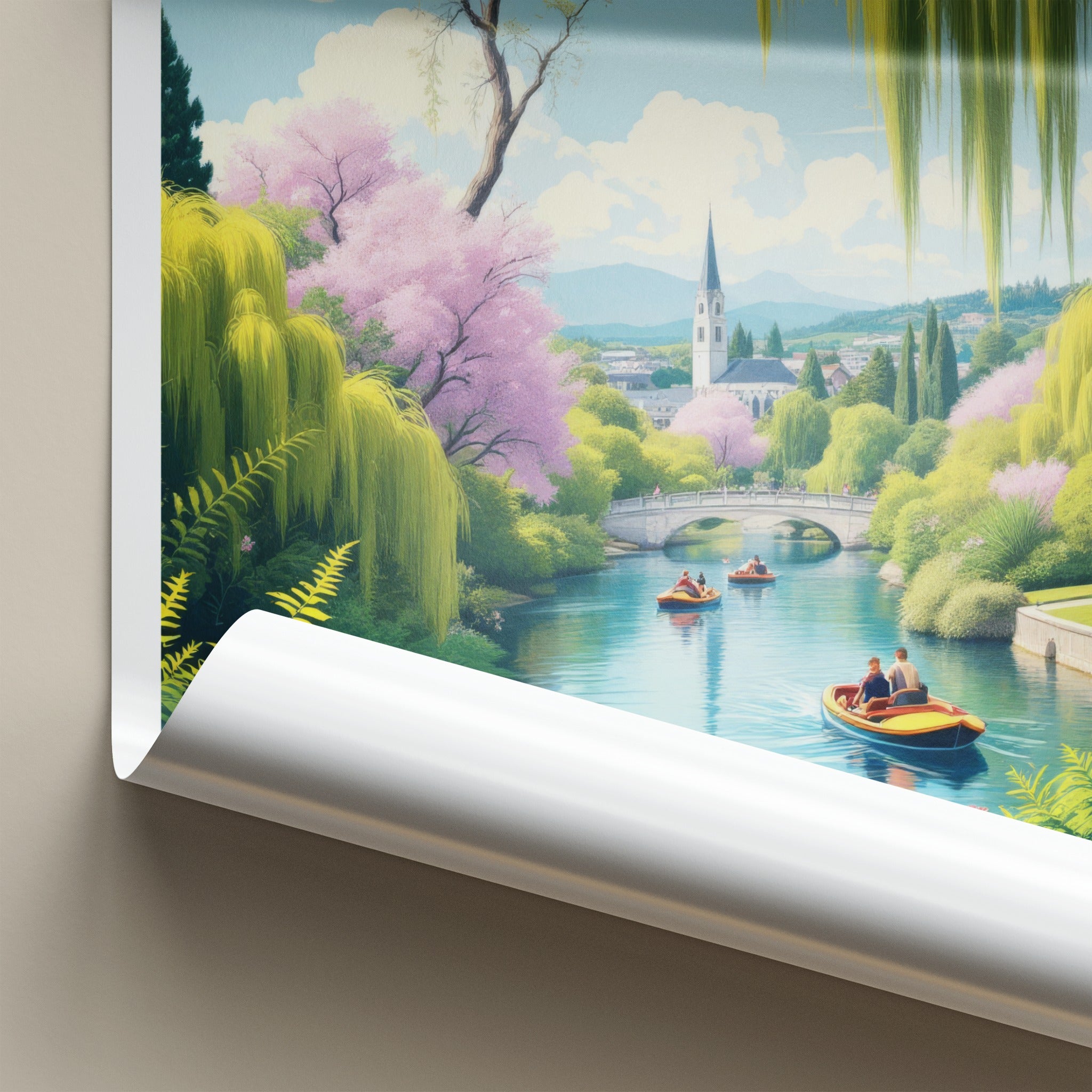Christchurch Poster - New Zealand Travel Art - River Willow Church Wall Decor