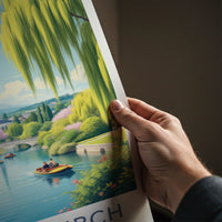 Christchurch Poster - New Zealand Travel Art - River Willow Church Wall Decor
