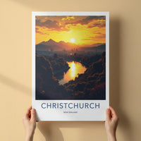 Christchurch Poster - New Zealand Travel Art - Vibrant River Sunset Wall Decor