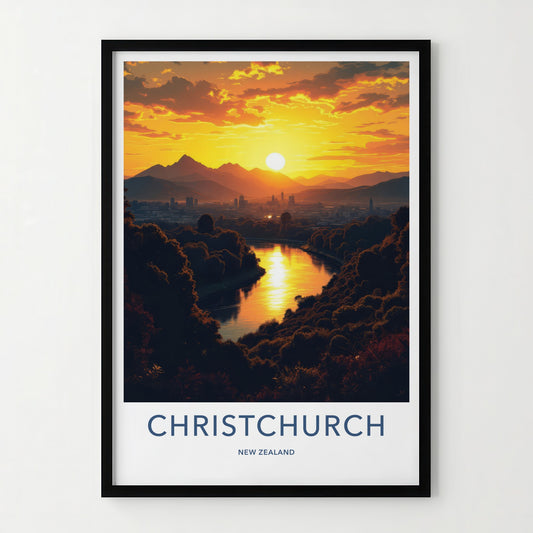 Christchurch Poster - New Zealand Travel Art - Vibrant River Sunset Wall Decor