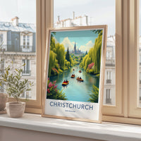 Christchurch Poster - New Zealand Travel Art - Willow River Cathedral Home Decor