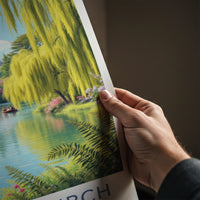 Christchurch Poster - New Zealand Travel Print - Boats Lush River Home Decor