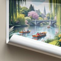 Christchurch Poster - New Zealand Travel Print - Boats River Bridge Home Decor
