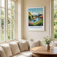 Christchurch Poster - New Zealand Travel Print - Punting Avon River Home Decor
