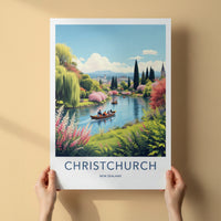 Christchurch Poster - New Zealand Travel Print - Punting Avon River Home Decor