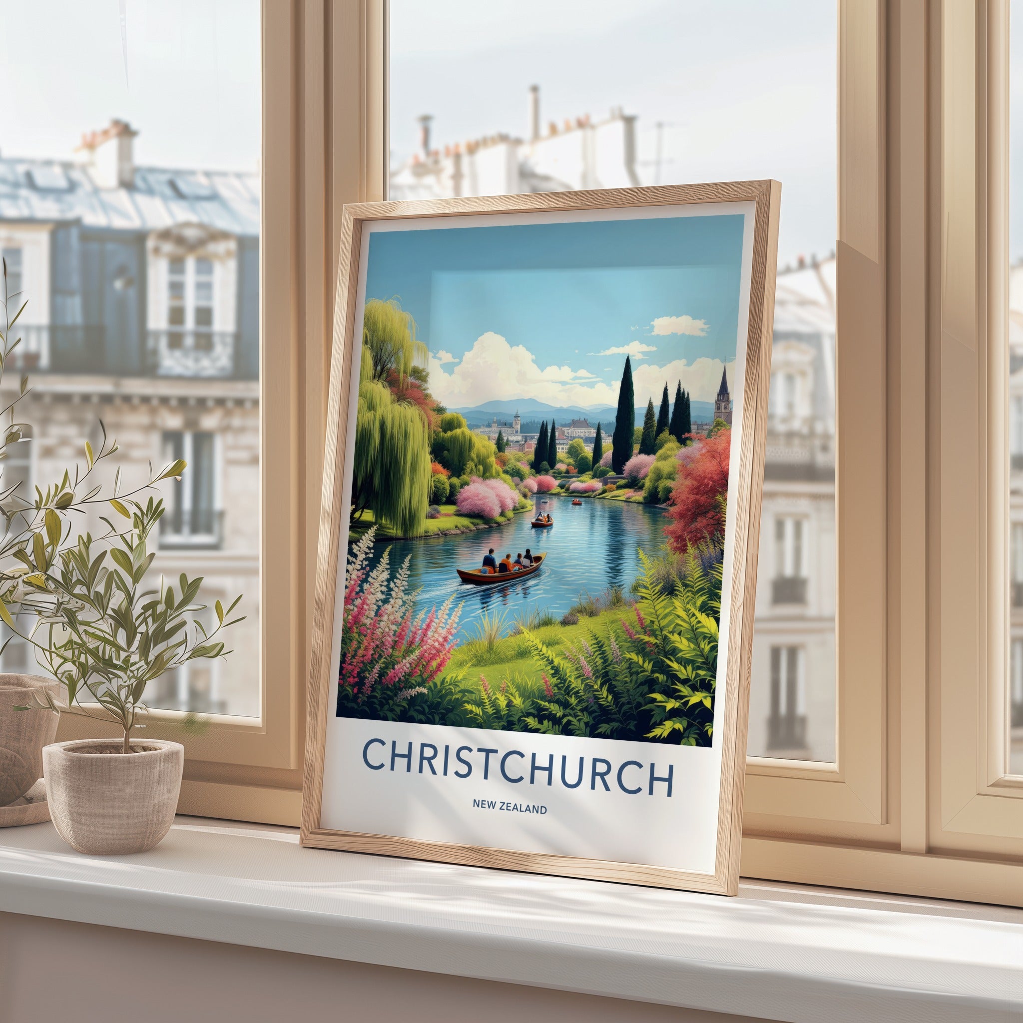 Christchurch Poster - New Zealand Travel Print - Punting Avon River Home Decor