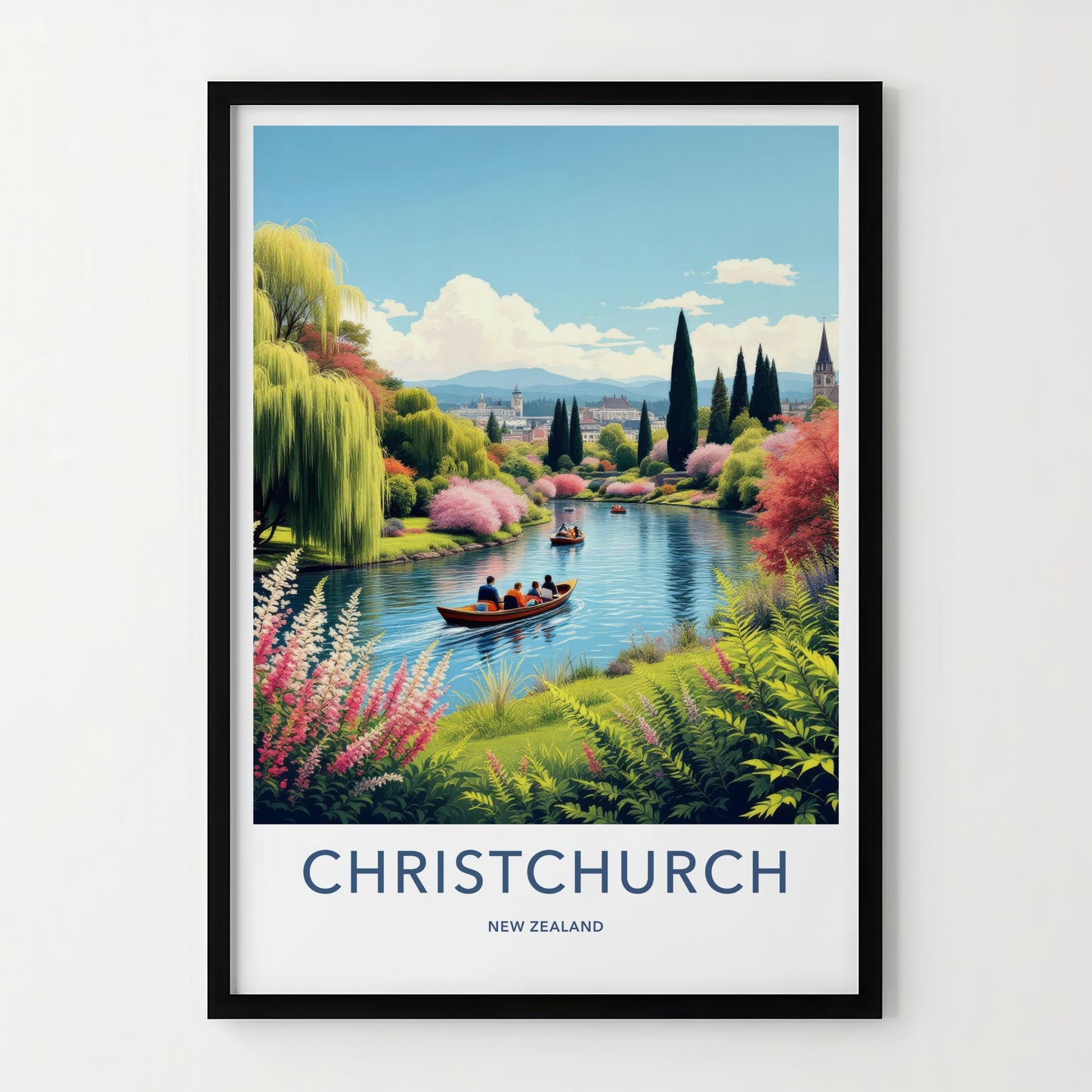 Christchurch Poster - New Zealand Travel Print - Punting Avon River Home Decor