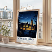 Christchurch Poster - New Zealand Wall Art - Gothic Spire Night Home Decor