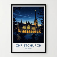 Christchurch Poster - New Zealand Wall Art - Gothic Spire Night Home Decor