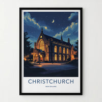 Christchurch Poster - New Zealand Wall Art - Illuminated Church Night Home Decor