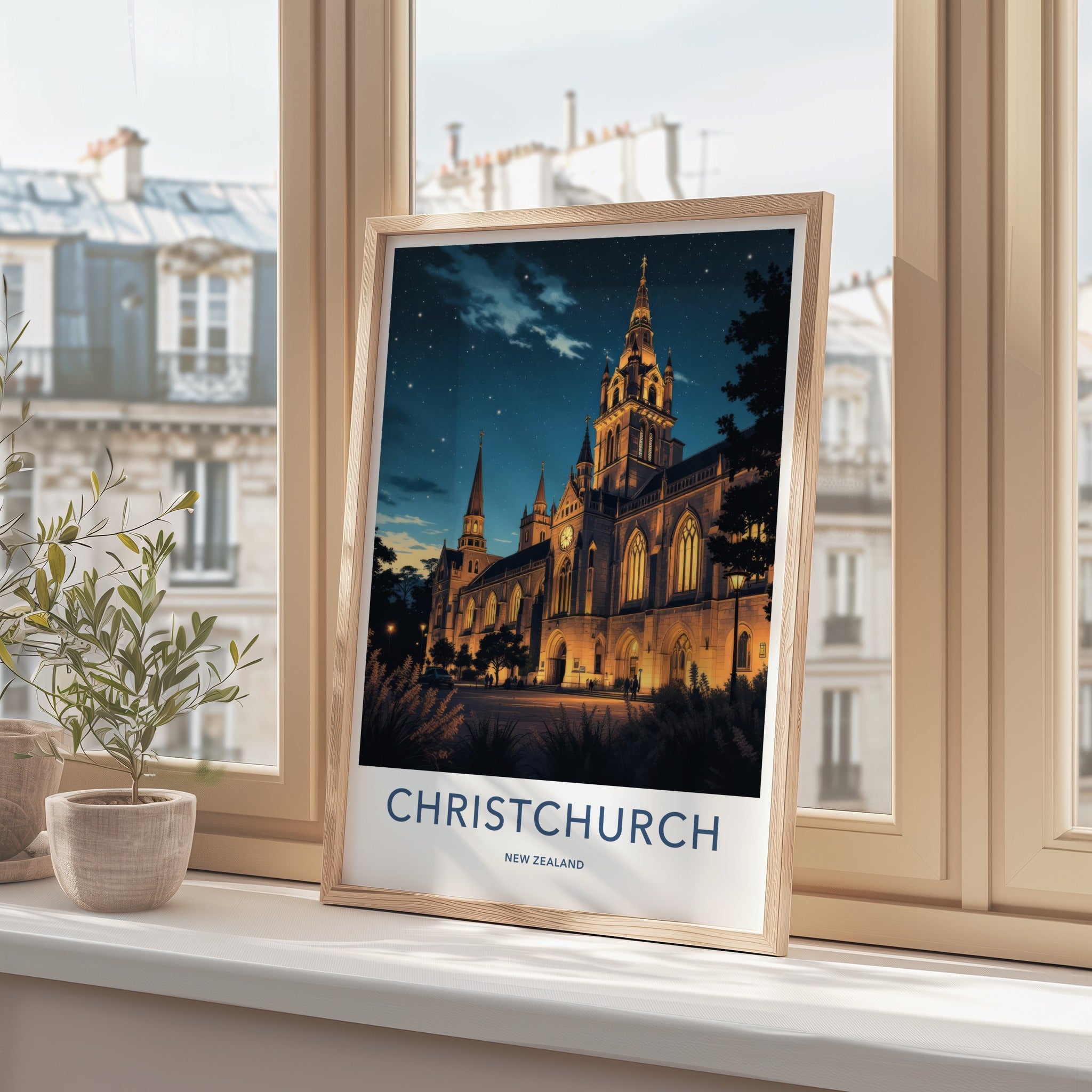 Christchurch Poster - New Zealand Wall Art - Starry Night Cathedral Home Decor