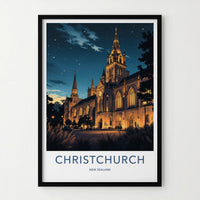 Christchurch Poster - New Zealand Wall Art - Starry Night Cathedral Home Decor