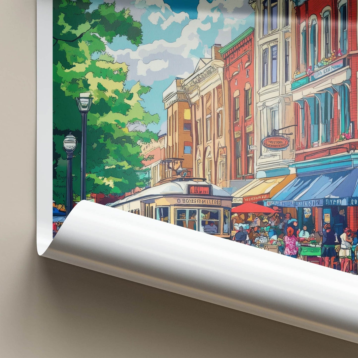 Cincinnati Poster - Ohio Travel Art - City Streetcar Scene Home Decor