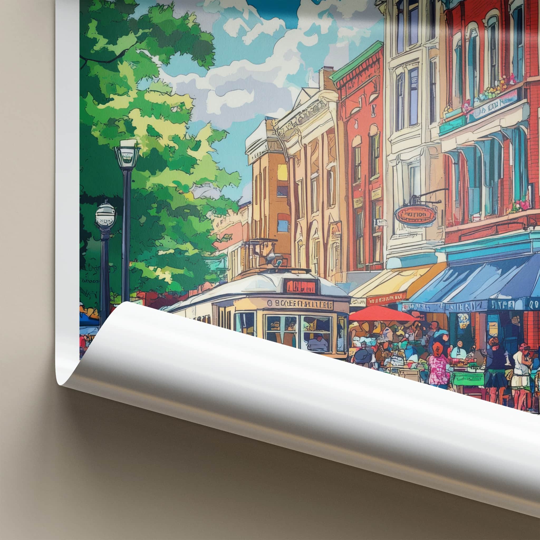 Cincinnati Poster - Ohio Travel Art - City Streetcar Scene Home Decor