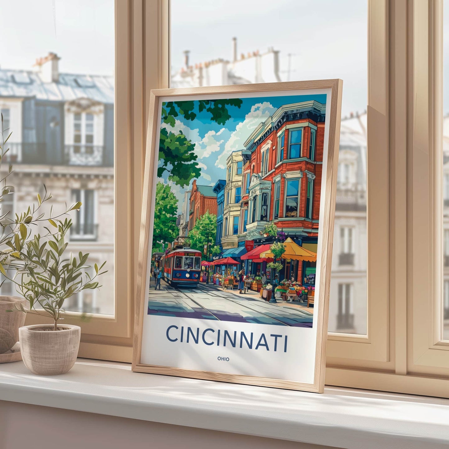 Cincinnati Poster - Ohio Travel Art - Lively City Street Home Decor