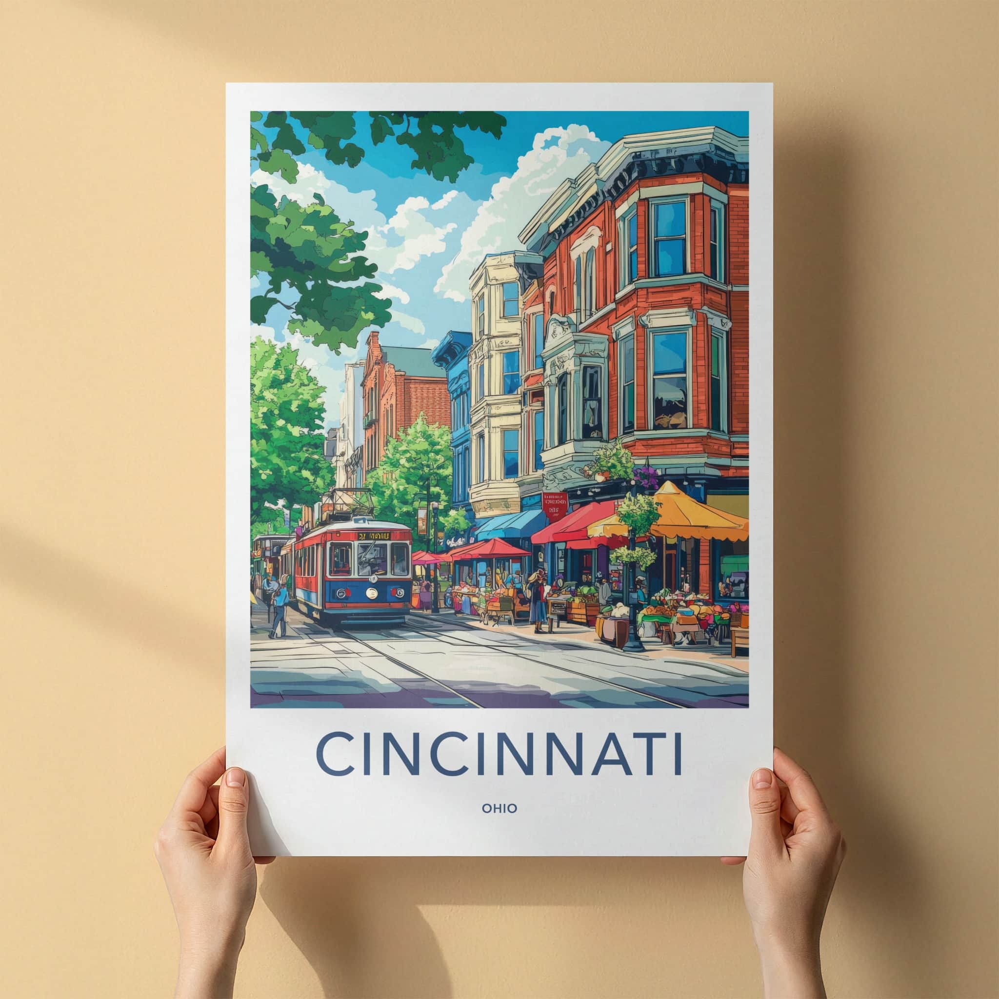 Cincinnati Poster - Ohio Travel Art - Lively City Street Home Decor