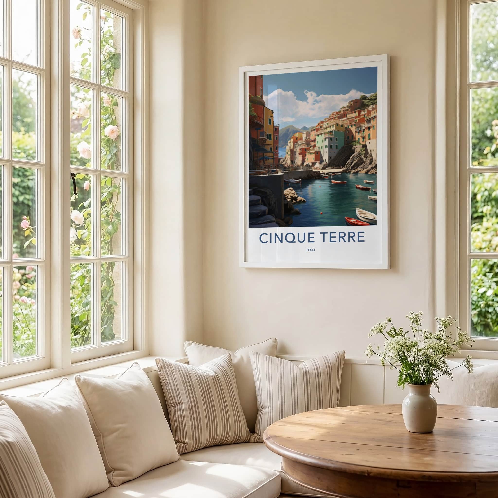 Cinque Terre Poster - Italy Travel Art - Coastal Village Boats Home Decor