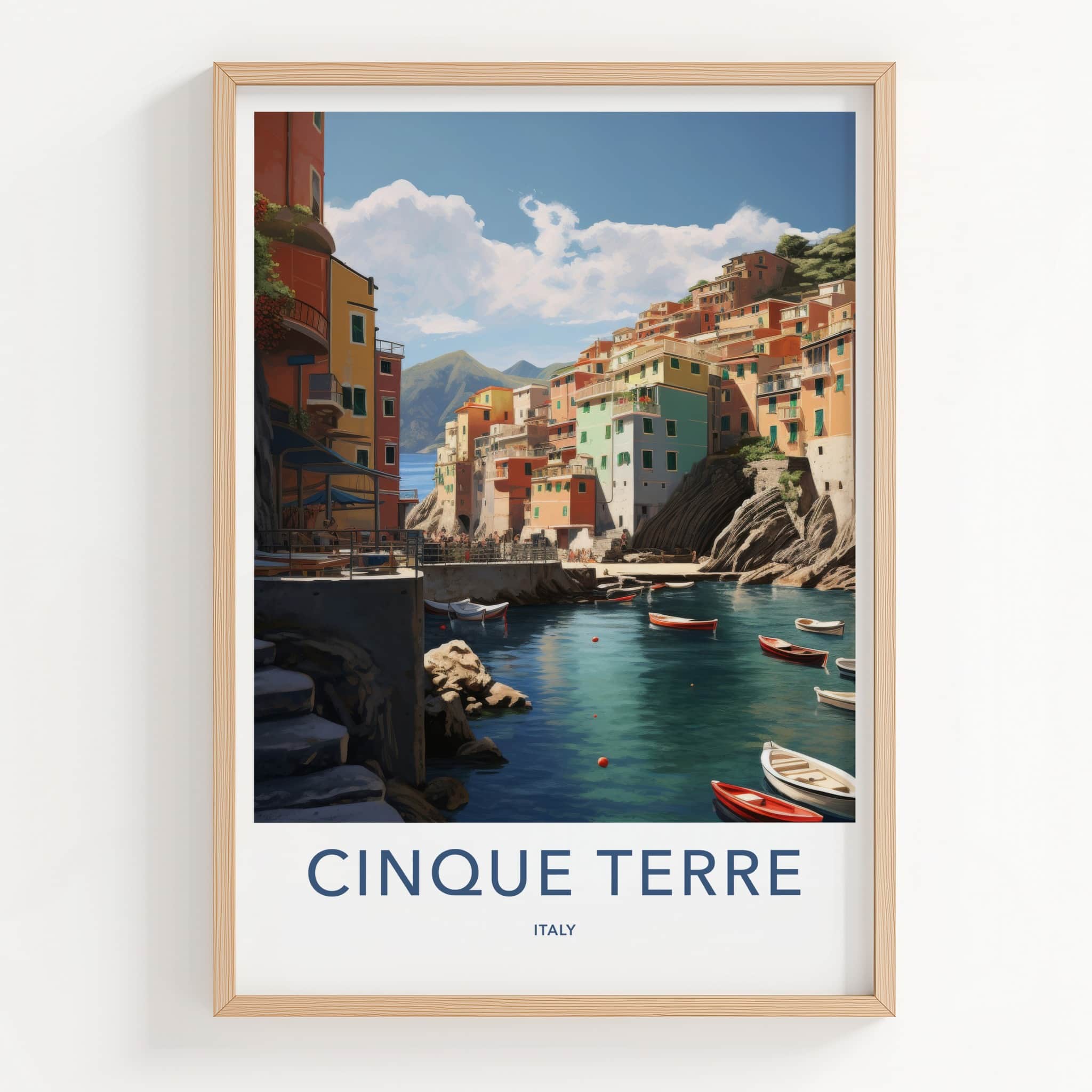 Cinque Terre Poster - Italy Travel Art - Coastal Village Boats Home Decor
