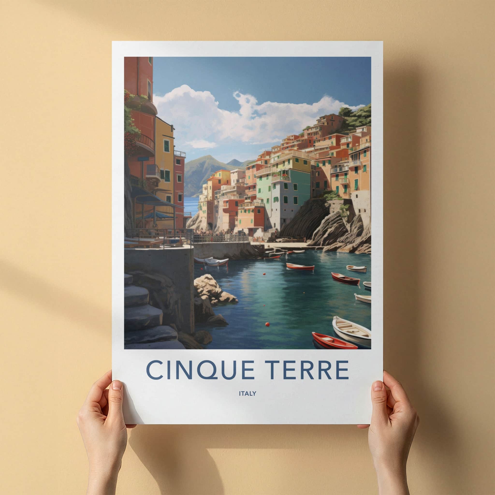 Cinque Terre Poster - Italy Travel Art - Coastal Village Boats Home Decor