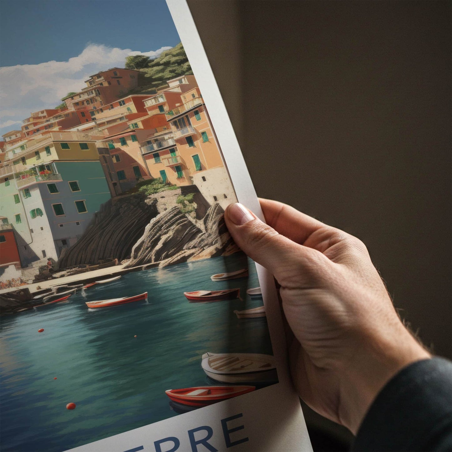 Cinque Terre Poster - Italy Travel Art - Coastal Village Boats Home Decor