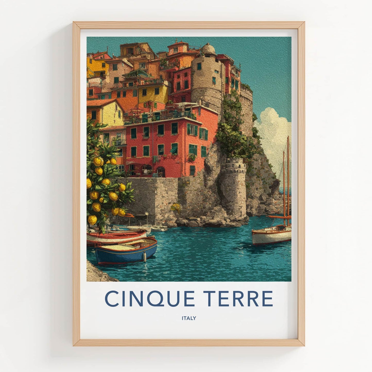 Cinque Terre Poster - Italy Travel Art - Coastal Village Boats Home Decor