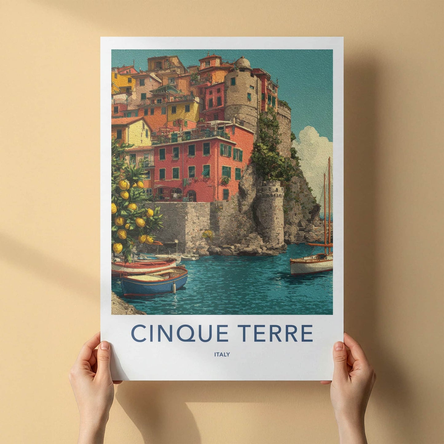 Cinque Terre Poster - Italy Travel Art - Coastal Village Boats Home Decor