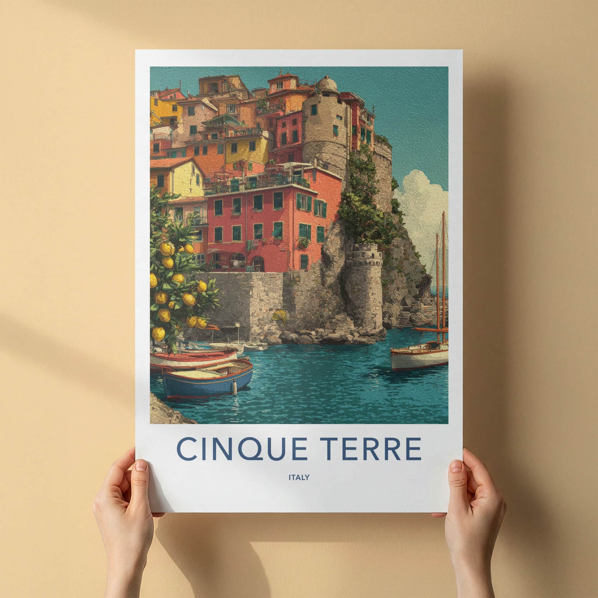 Cinque Terre Poster - Italy Travel Art - Coastal Village Boats Home Decor